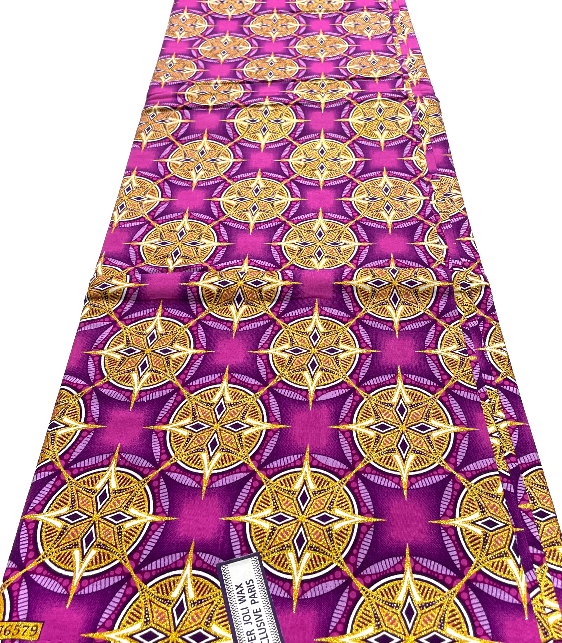 Tissu Wax Pagne Africain - 6 Yards 100% Coton - Pailleté et Brillant - VIOLET / DORÉ