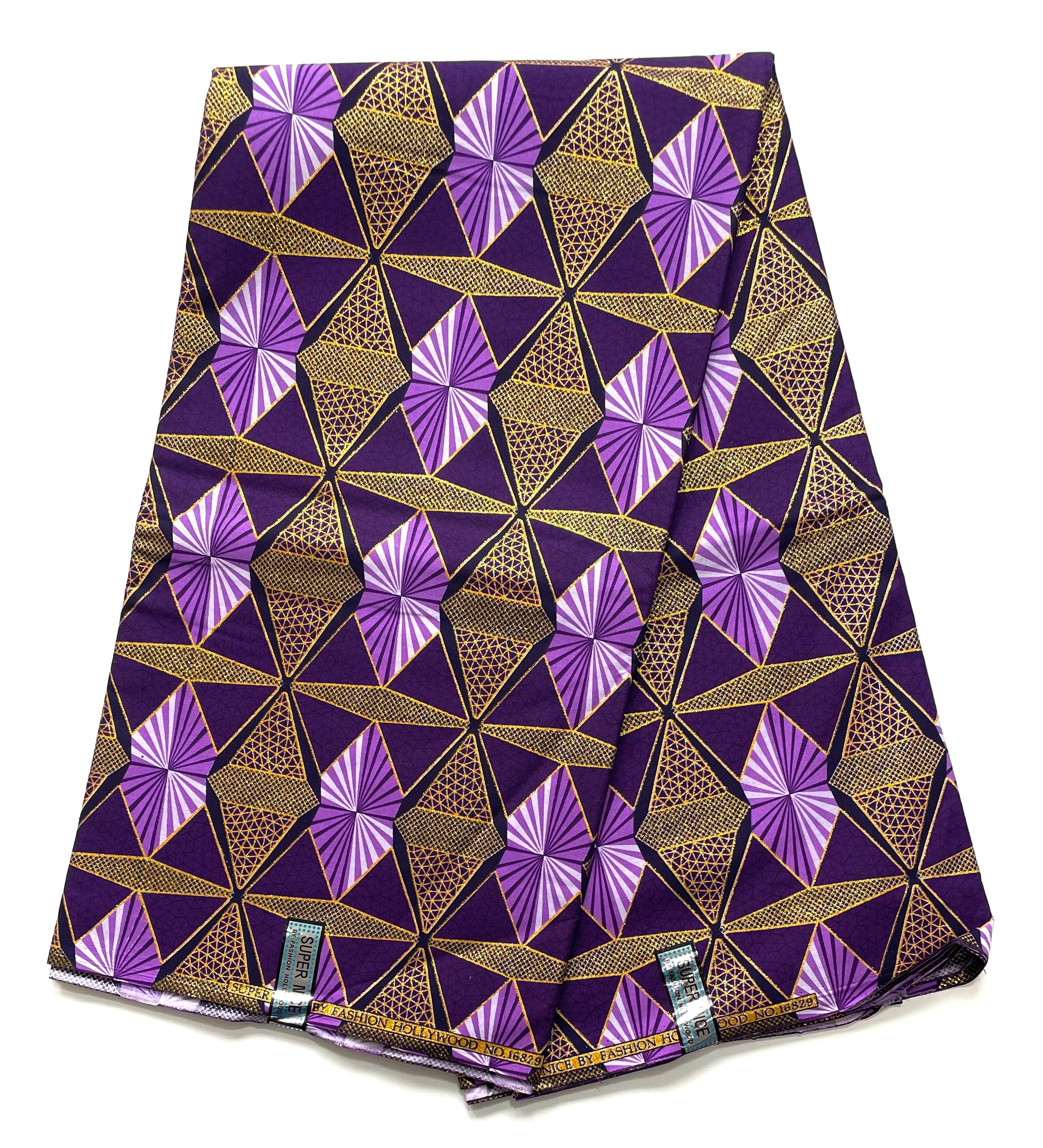 Tissu Wax Pagne Africain - 6 Yards 100% Coton - Pailleté et Brillant - VIOLET / DORÉ