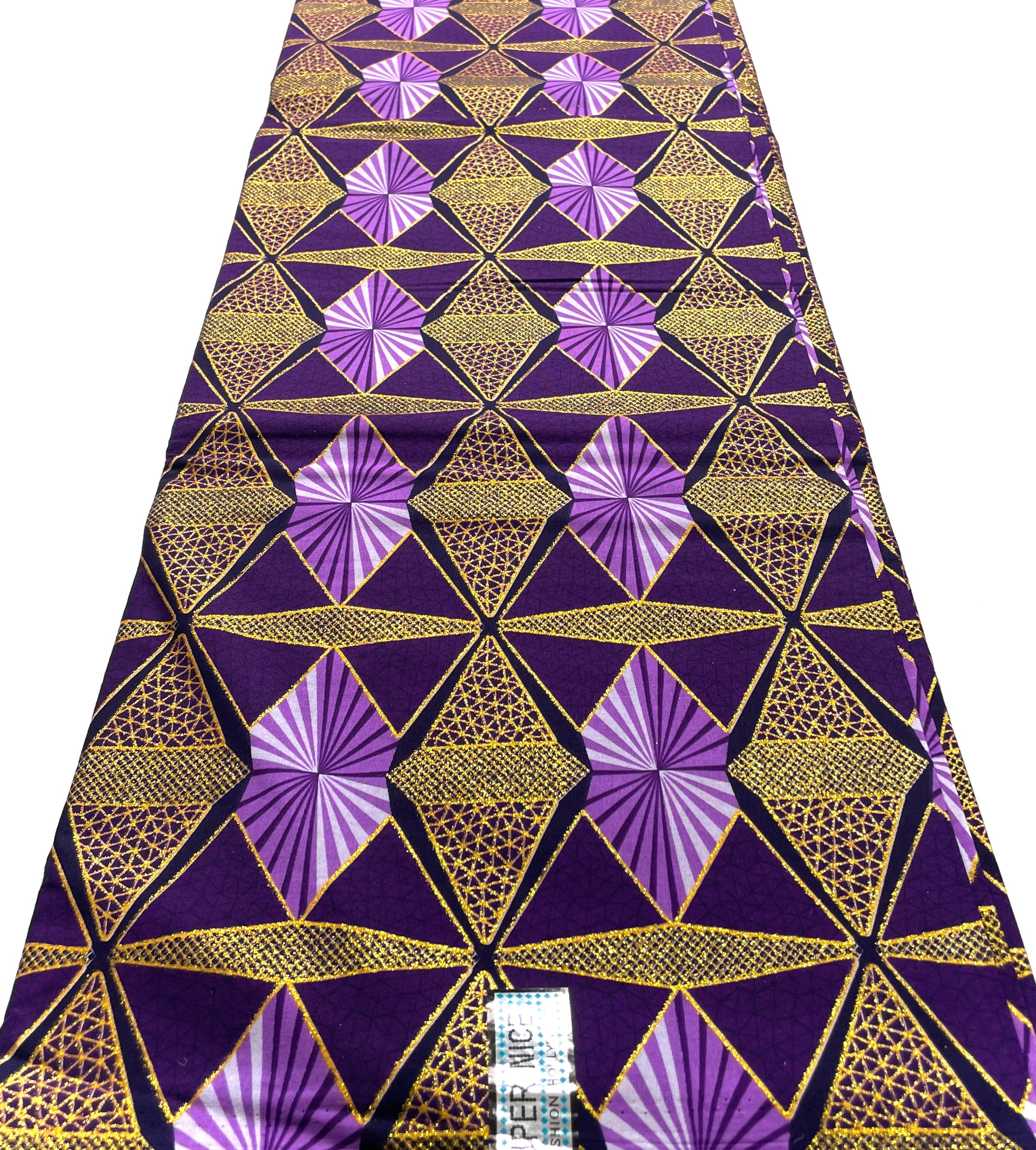Tissu Wax Pagne Africain - 6 Yards 100% Coton - Pailleté et Brillant - VIOLET / DORÉ