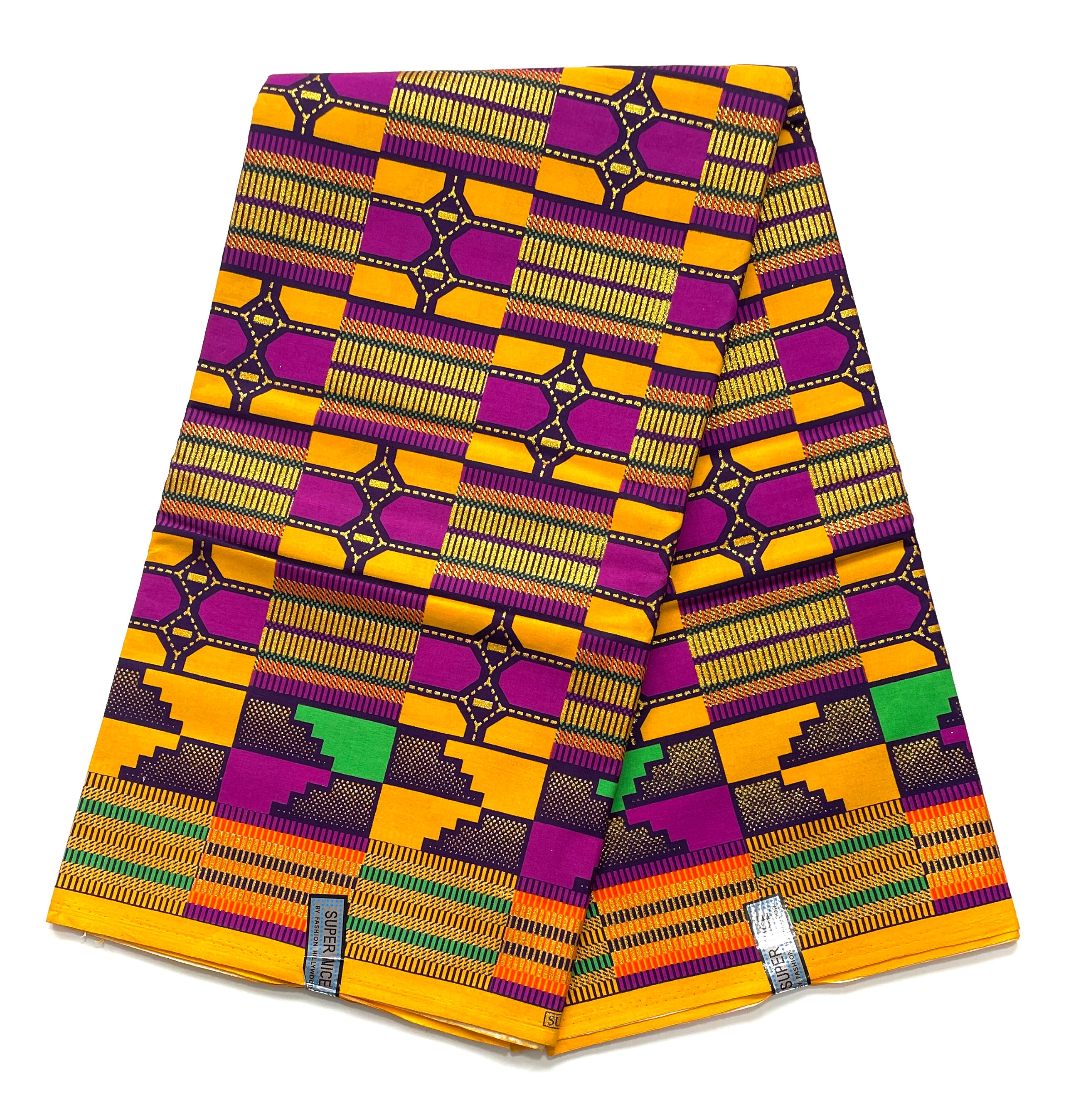 Tissu Wax Pagne Africain - 6 Yards 100% Coton - Pailleté et Brillant - VIOLET / ORANGE