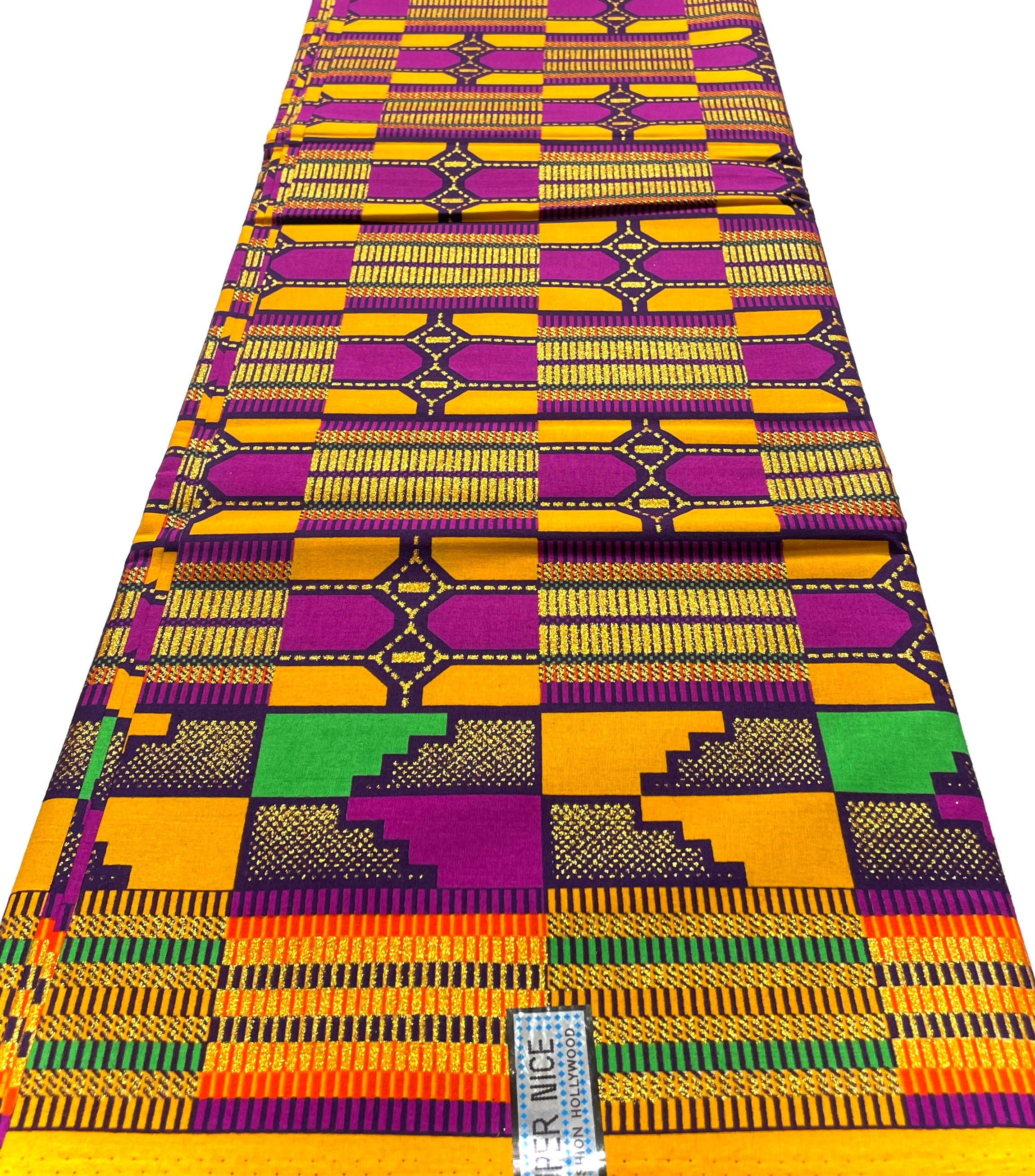 Tissu Wax Pagne Africain - 6 Yards 100% Coton - Pailleté et Brillant - VIOLET / ORANGE