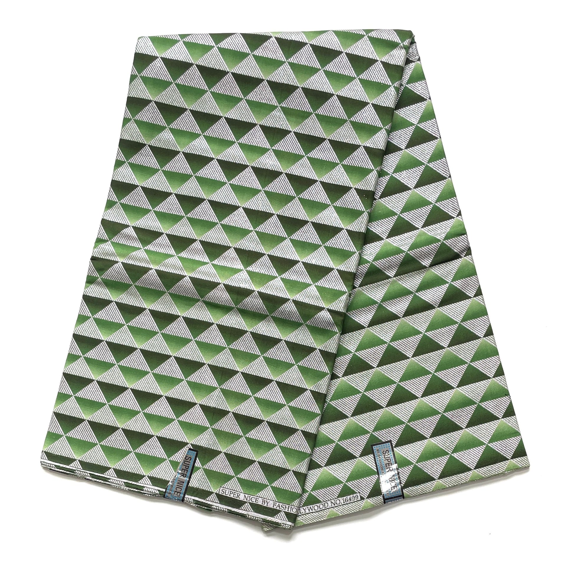 Tissu Wax Pagne Africain - 6 Yards 100% Coton - Pailleté et Brillant - VERT / ARGENTÉ