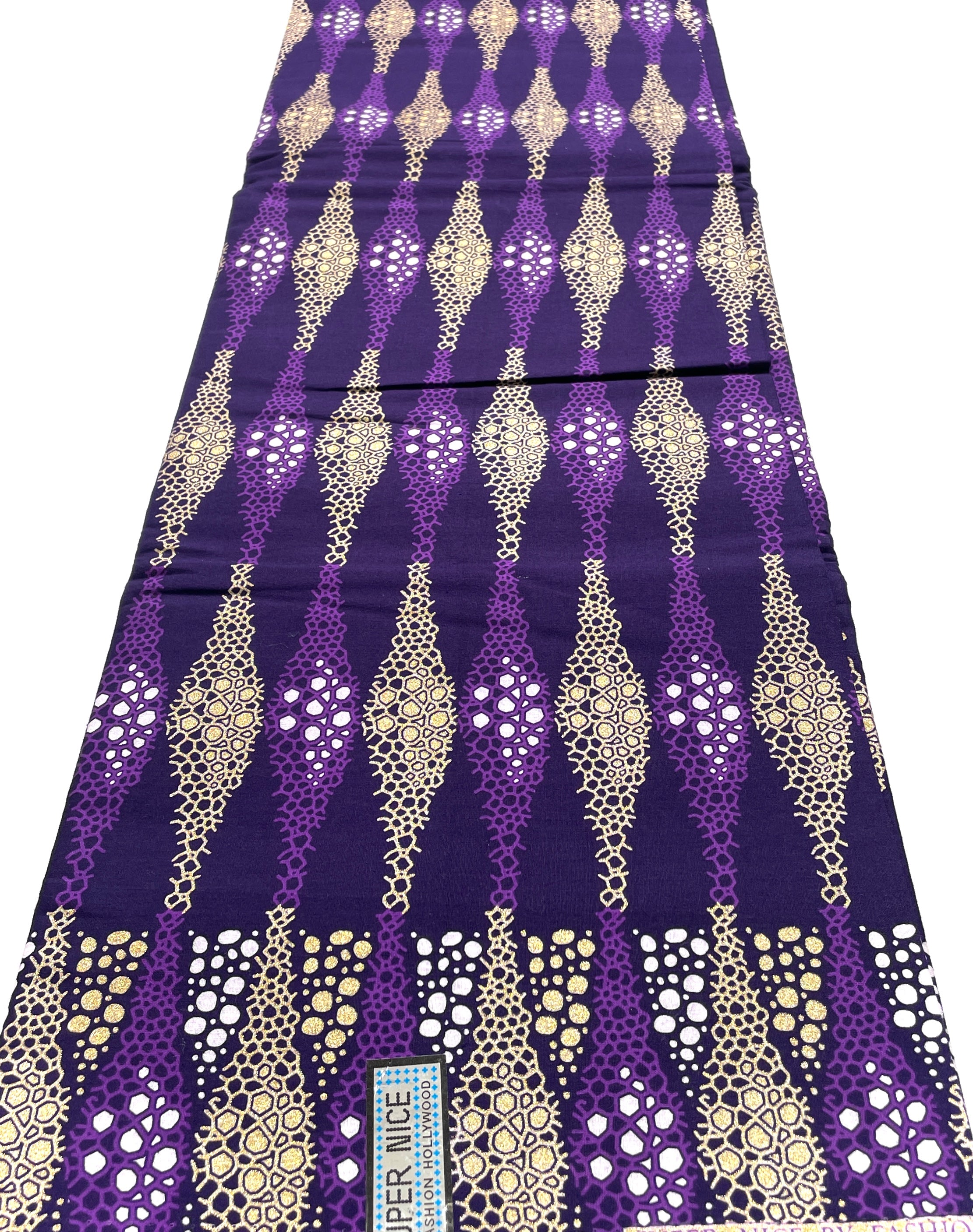 Tissu Wax Pagne Africain - 6 Yards 100% Coton - Pailleté et Brillant - VIOLET / DORÉ