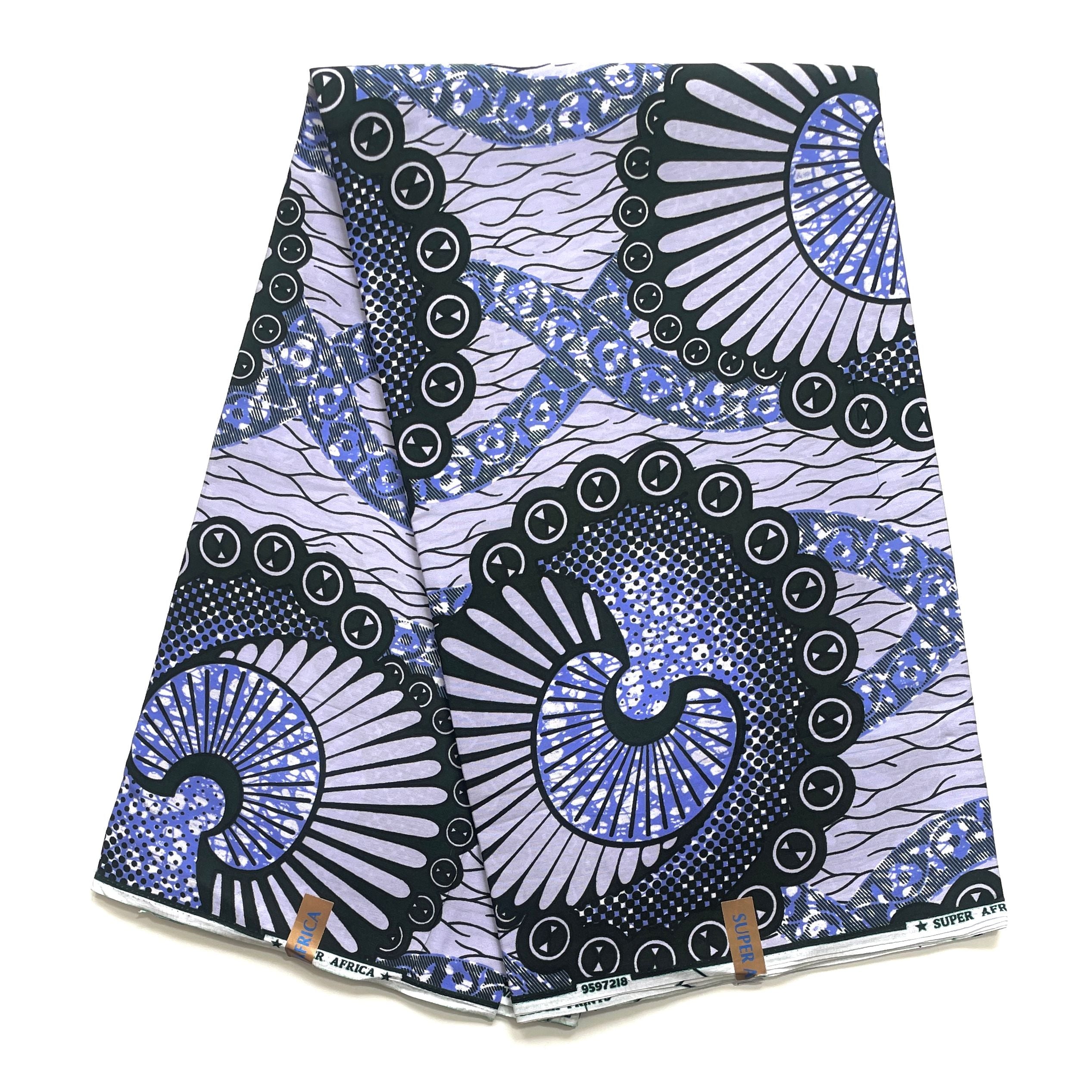 Wax Tissu Coupon 2 Yards - Pagne Africain 100% Coton - Coquille Impériale BLEU / GRIS / VERT