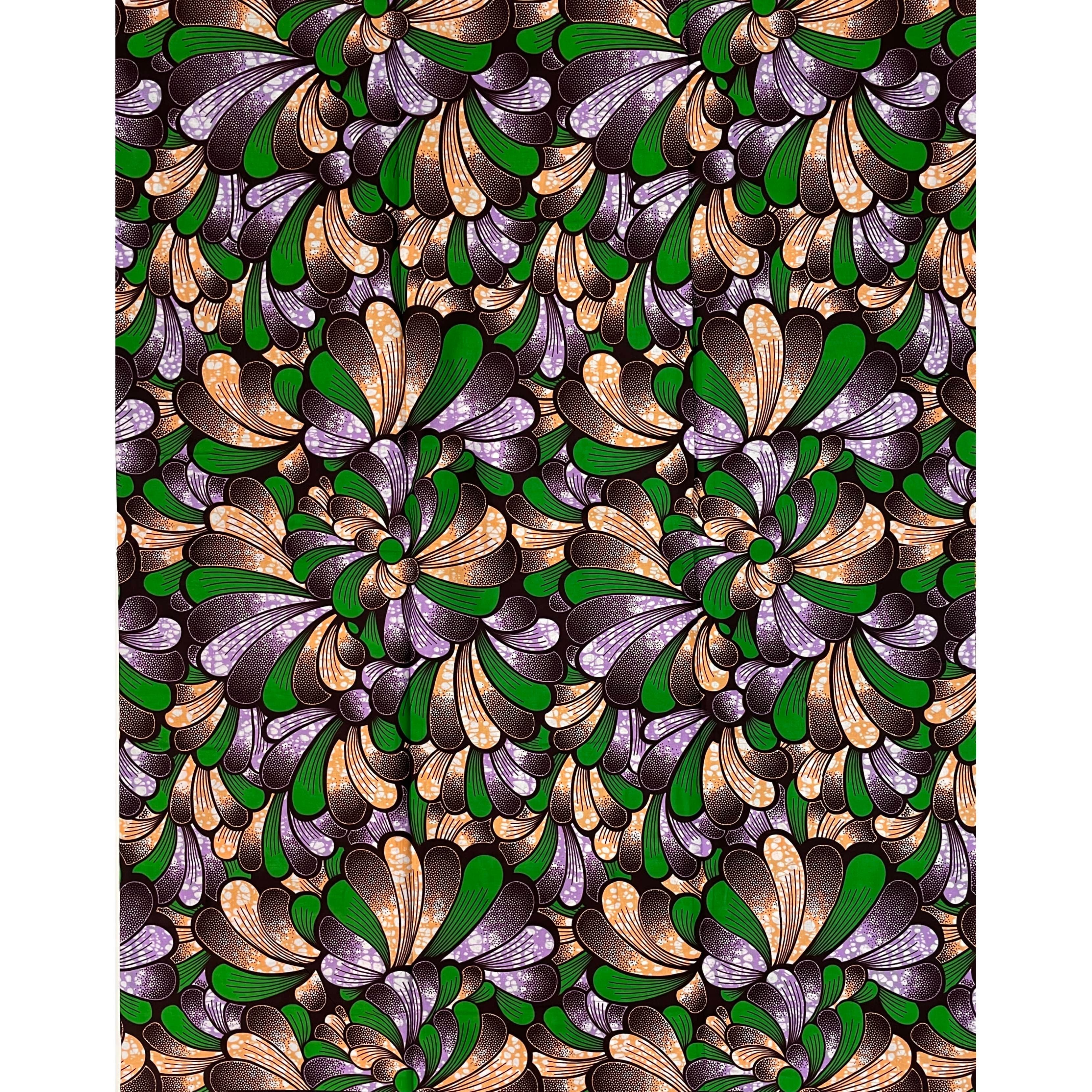 Wax Pagne Africain - Tissu 6 Yards 100% Coton - VERT / VIOLET