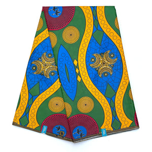 Supreme Bazin Wax - Tissu Damassé aux Spirales Vert &amp; Jaune