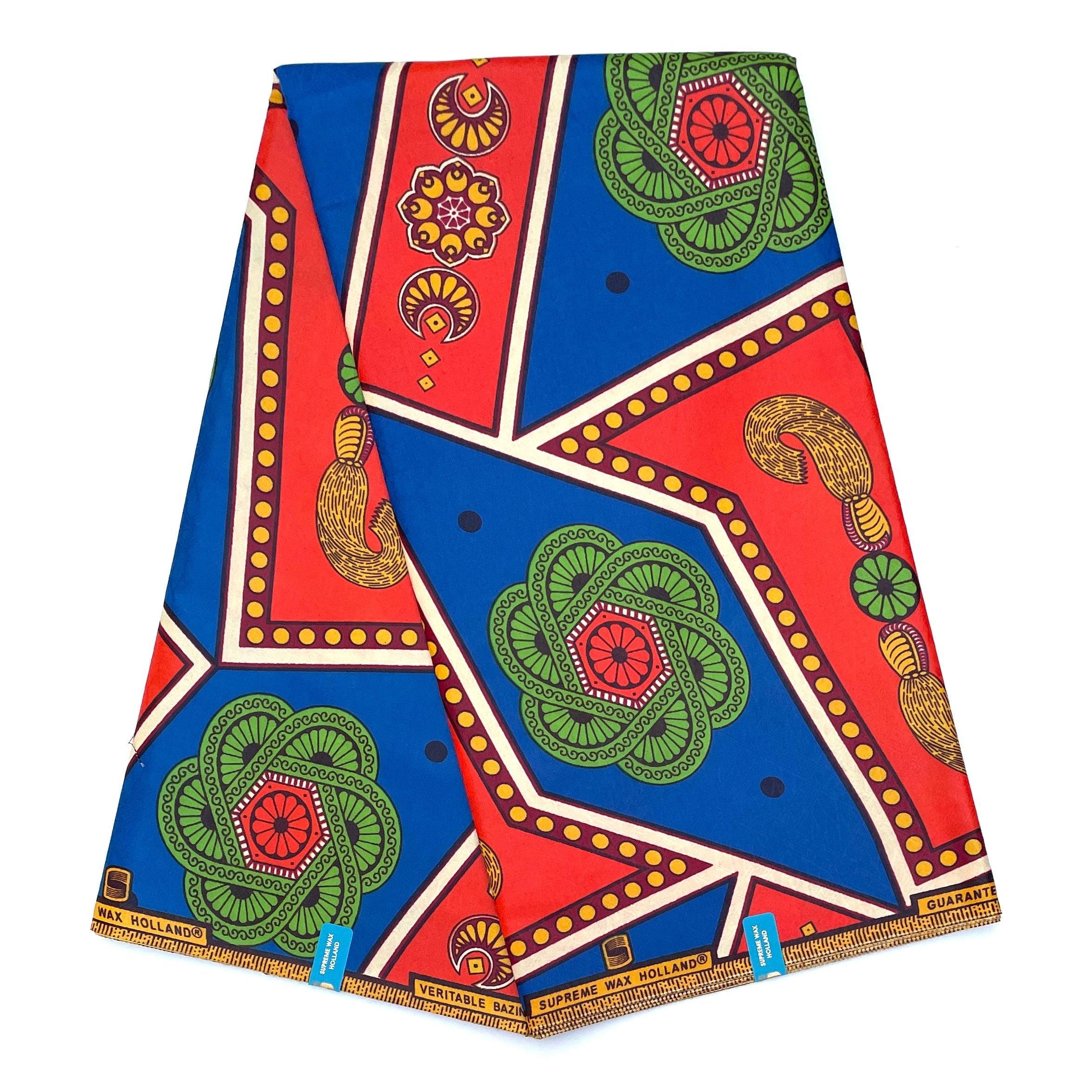 Supreme Bazin Wax Pagne Africain - Tissu 6 Yards Coton - ORANGE / BLEU