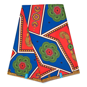 Supreme Bazin Wax Pagne Africain - Tissu 6 Yards Coton - ORANGE / BLEU