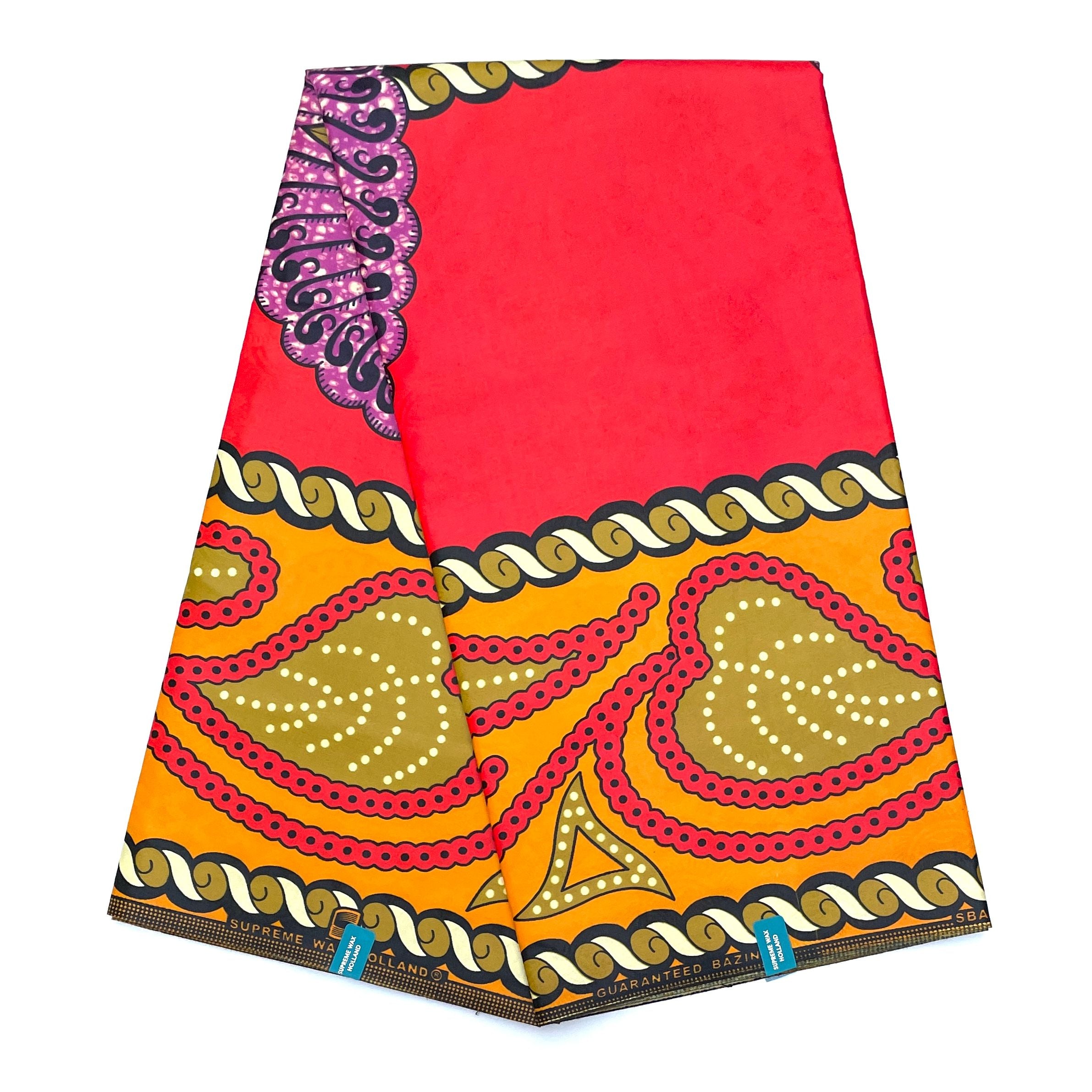 Supreme Bazin Wax Pagne Africain - Tissu 6 Yards Coton - ORANGE / ROSE