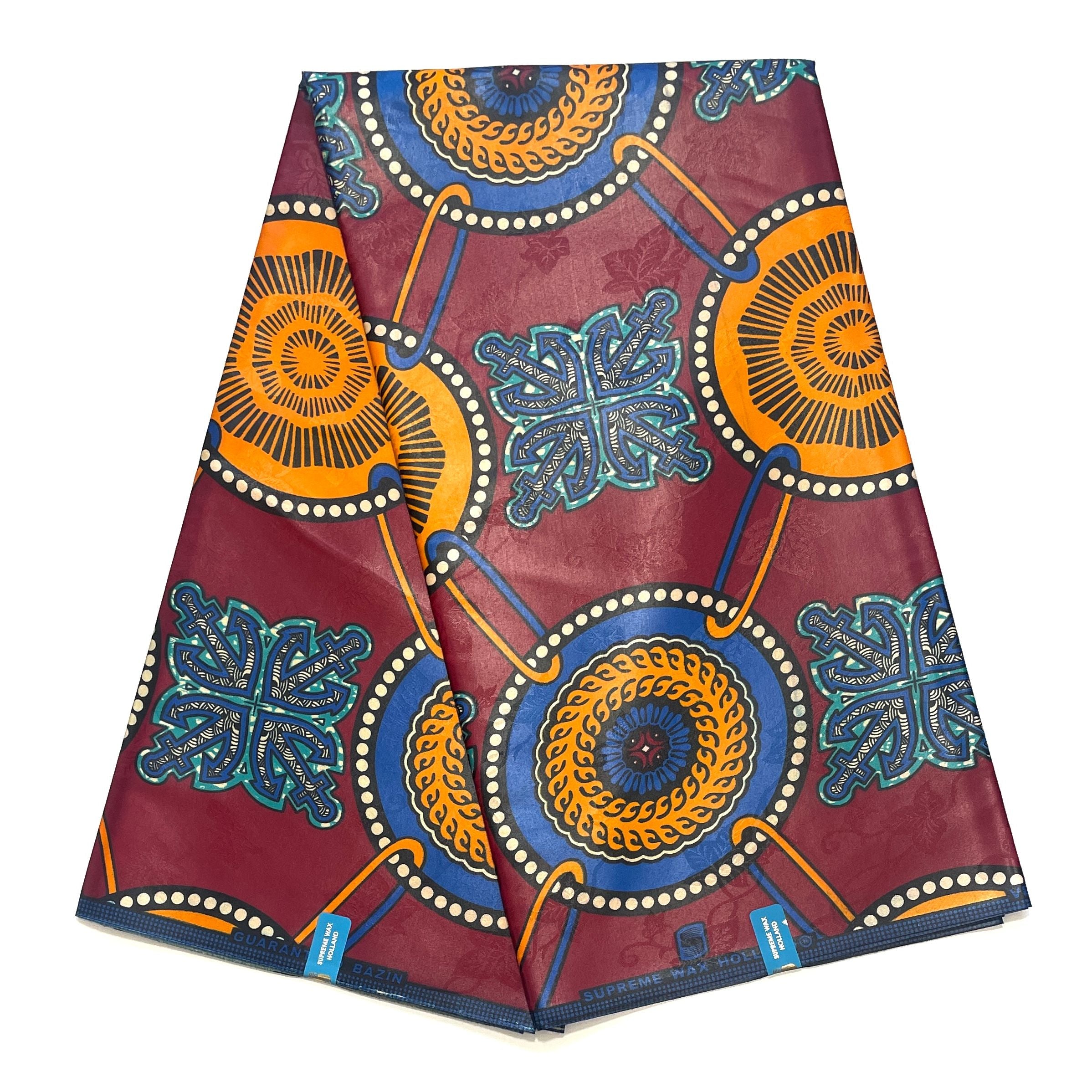 Supreme Bazin Wax Pagne Africain - Tissu 6 Yards Coton - ROUGE BORDEAUX