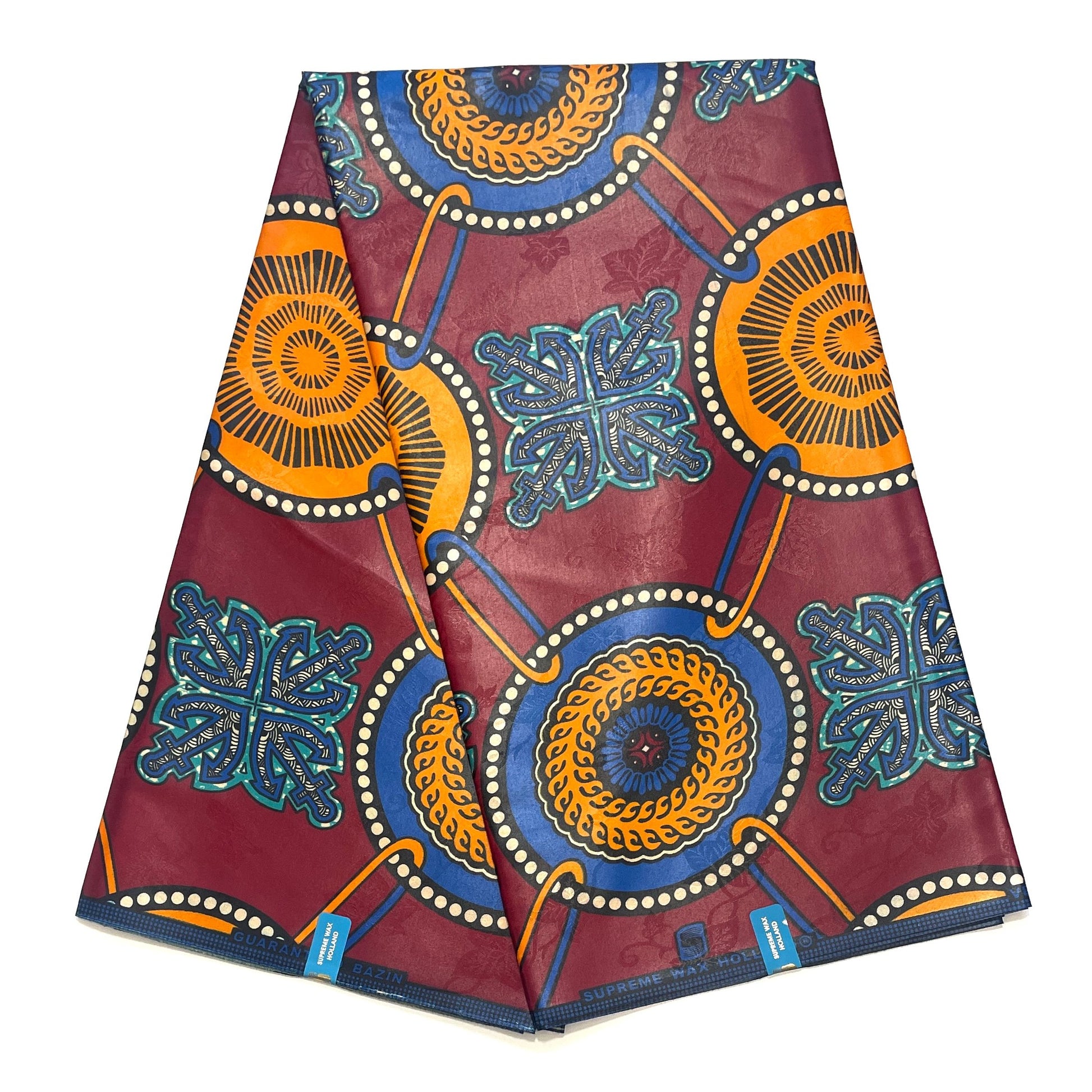 Supreme Bazin Wax Pagne Africain - Tissu 6 Yards Coton - ROUGE BORDEAUX