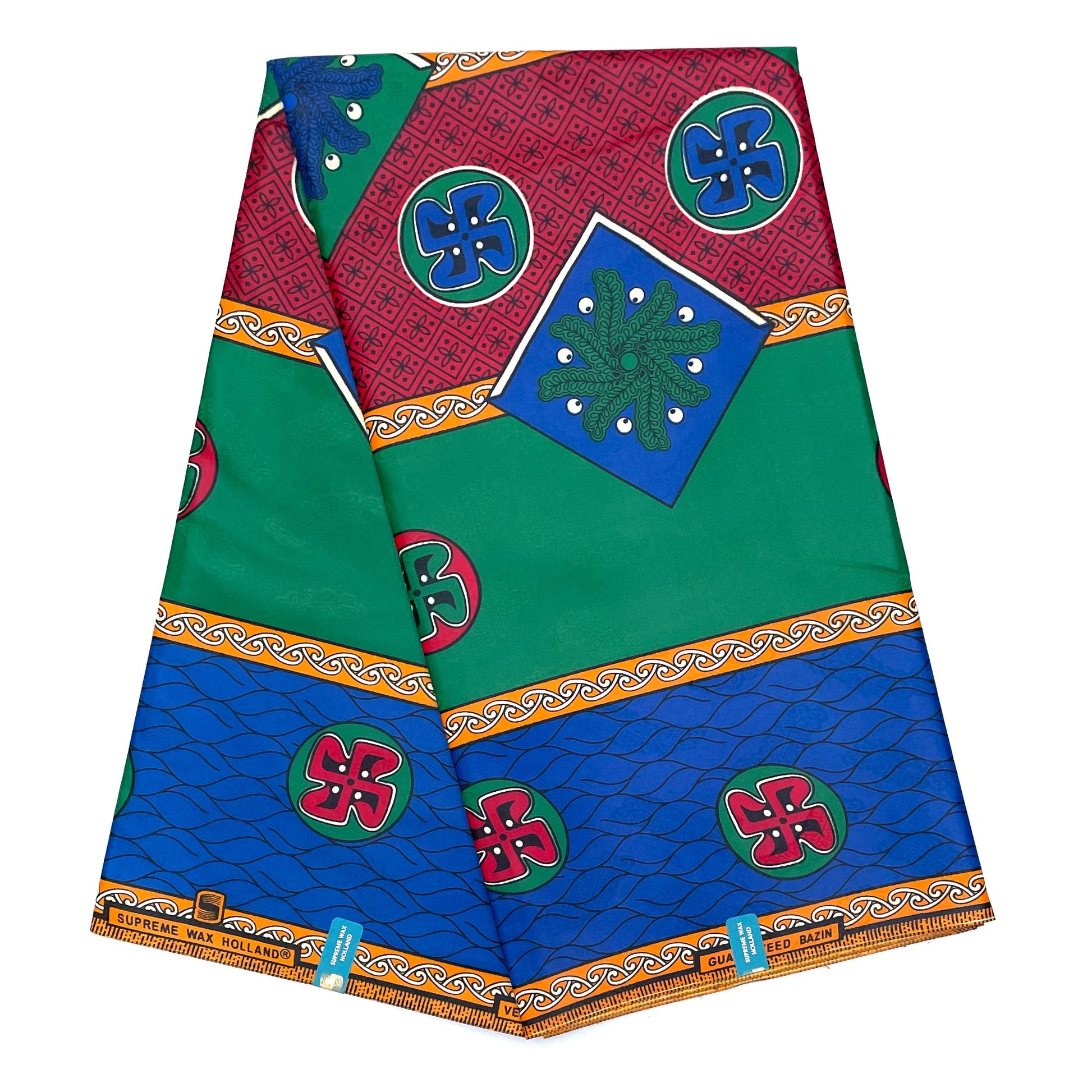 Supreme Bazin Wax Pagne Africain - Tissu 6 Yards Coton - VERT / BLEU