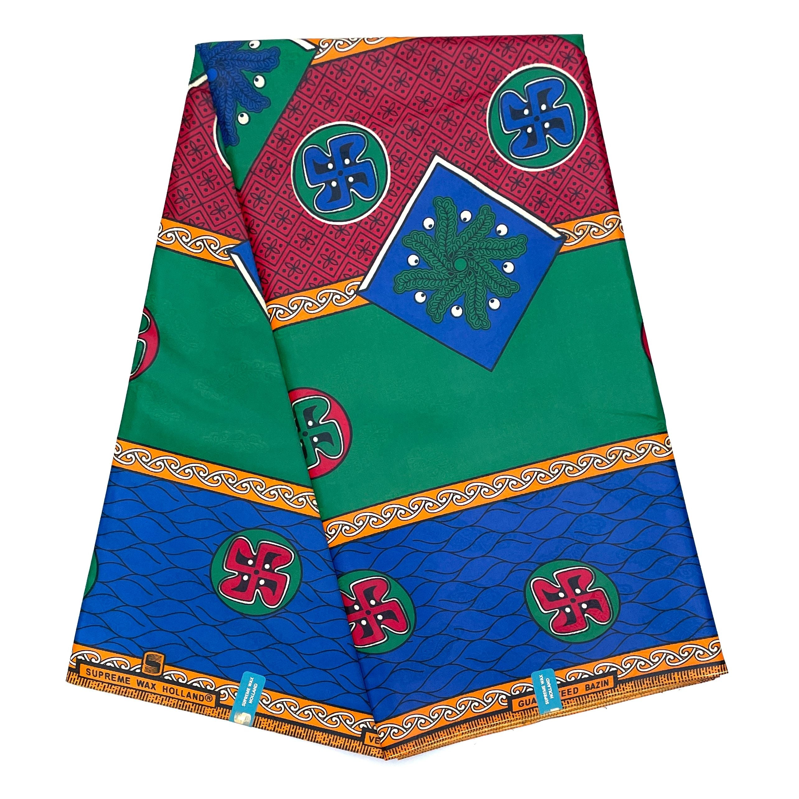 Supreme Bazin Wax Pagne Africain - Tissu 6 Yards Coton - VERT / BLEU