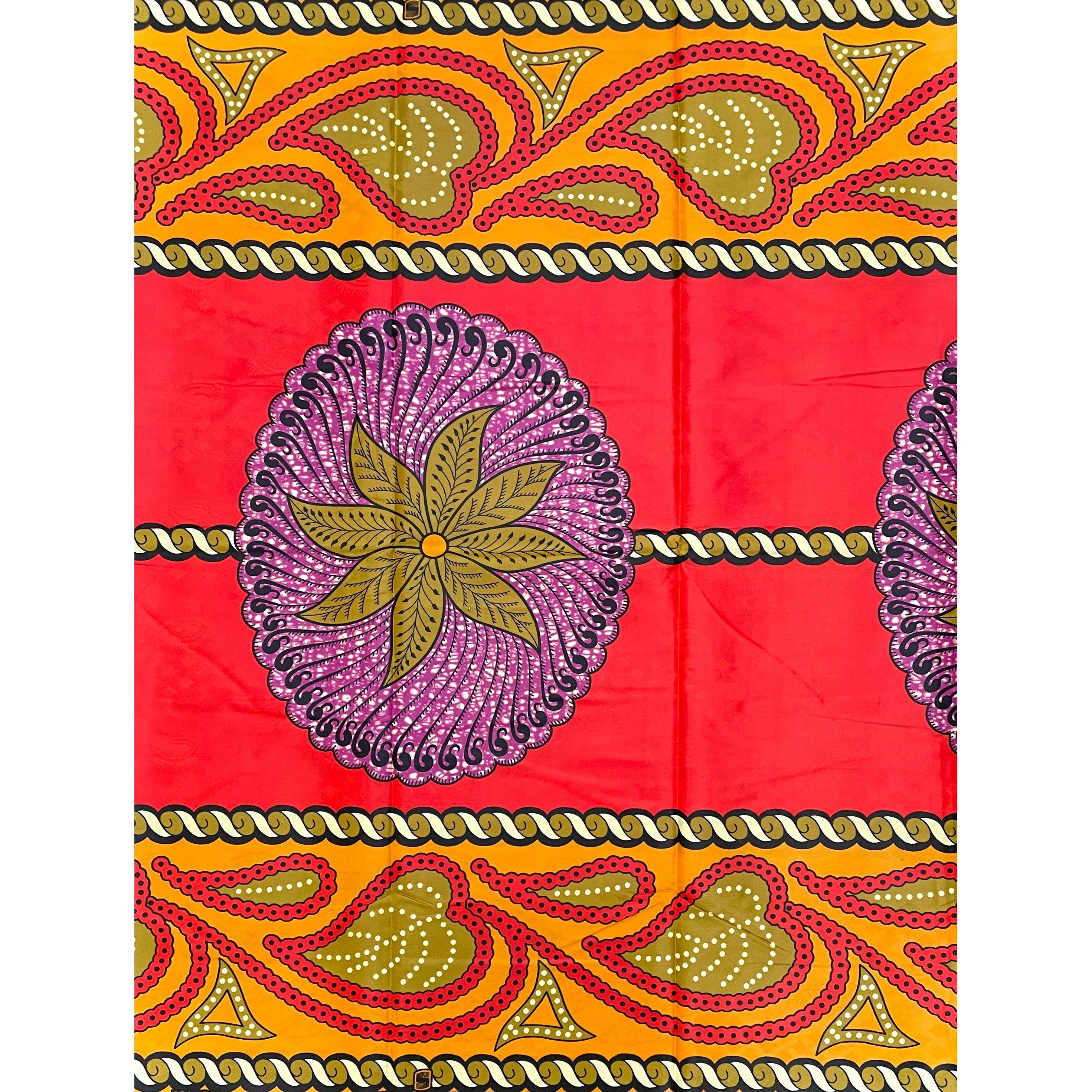 Supreme Bazin Wax Pagne Africain  ORANGE / ROSE