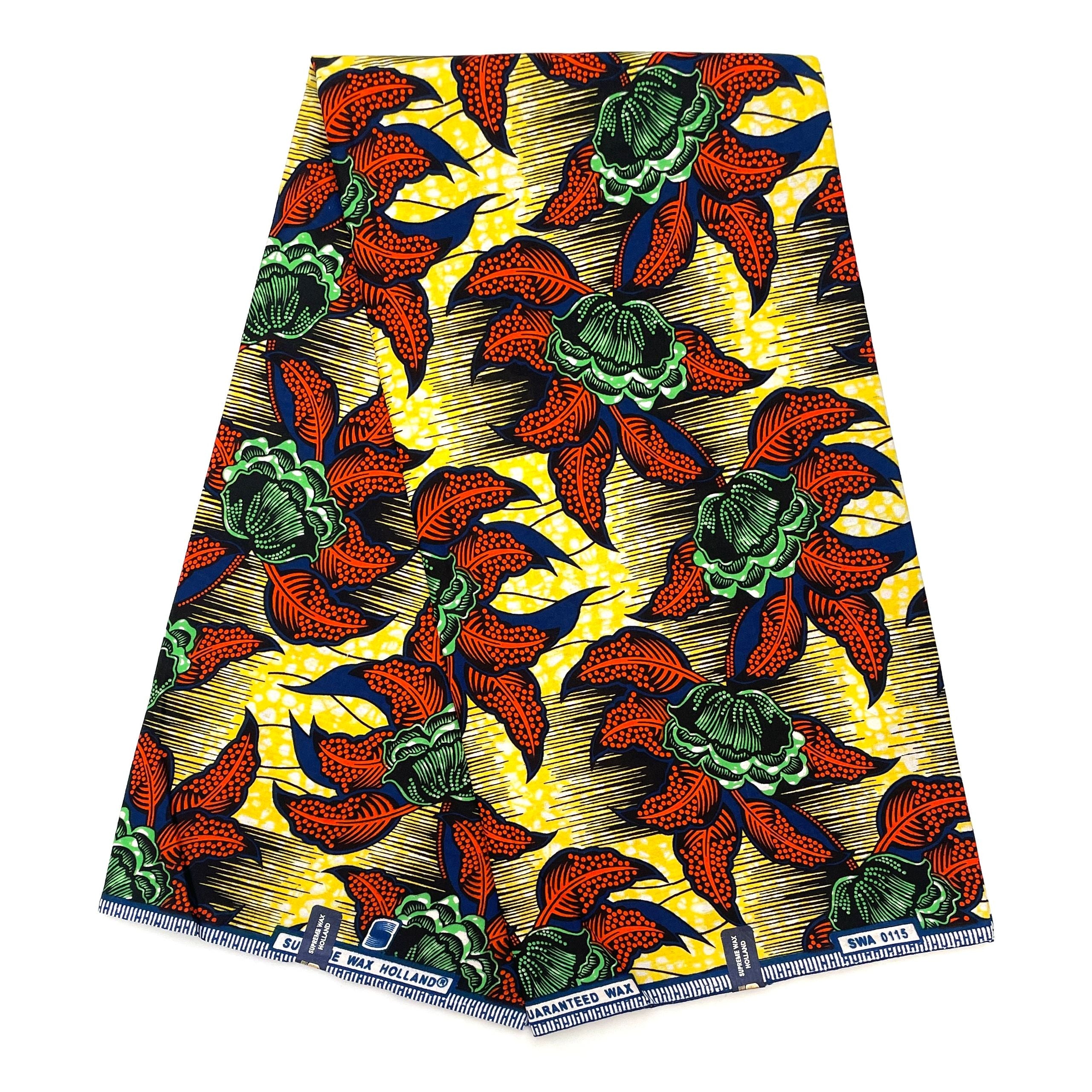 Supreme Wax Floral Jaune Orange 6 Yards 100% Coton