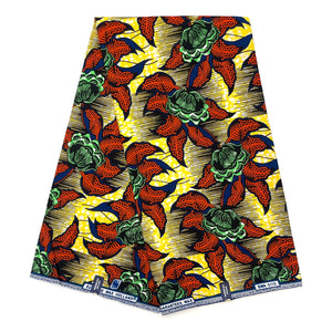 Supreme Wax Floral Jaune Orange 6 Yards 100% Coton