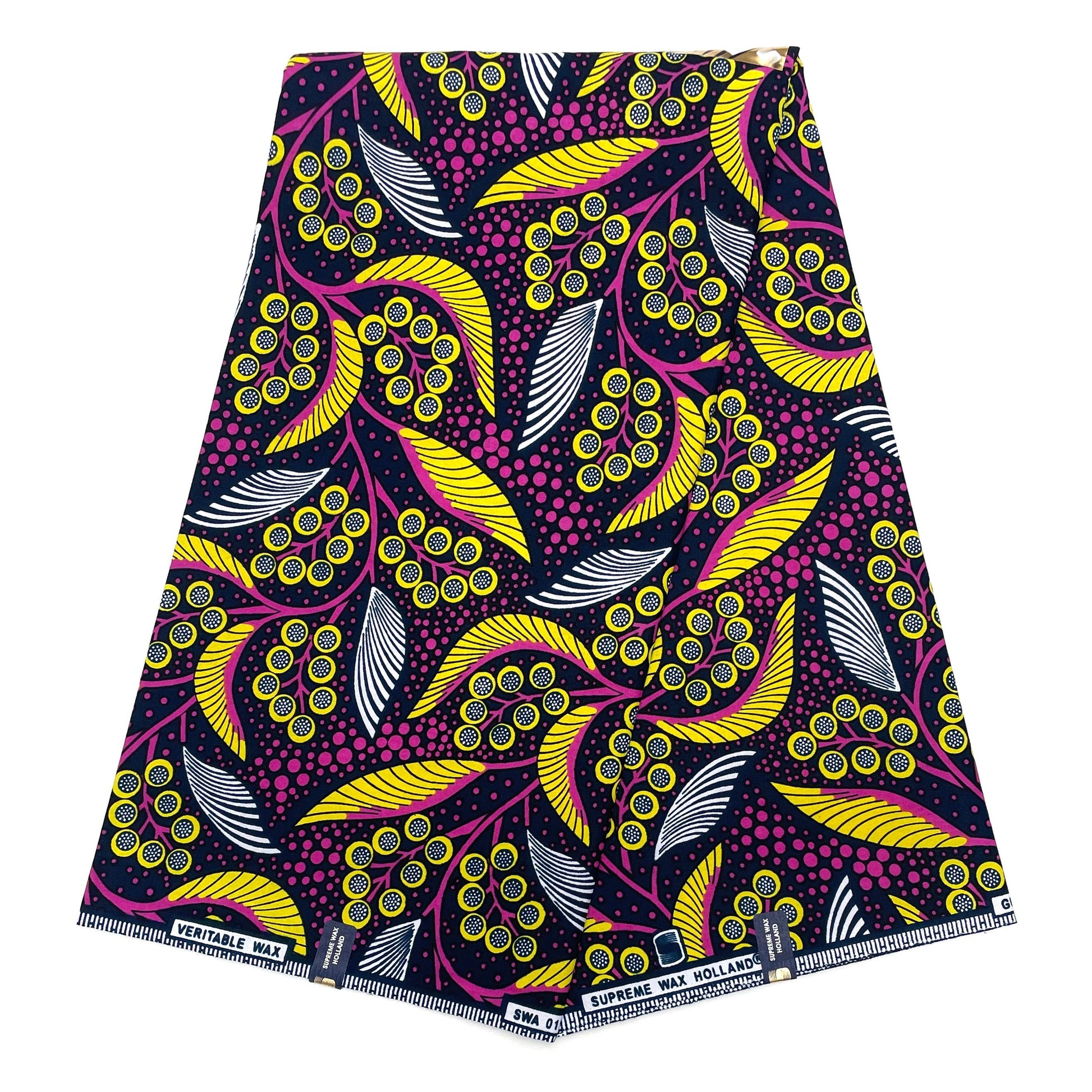 Supreme Wax Holland - Tissu Floral Baies Jaunes et Feuillage Violet