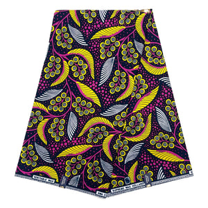 Supreme Wax Holland - Tissu Floral Baies Jaunes et Feuillage Violet