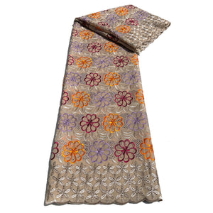 Tissu Brodé Swiss Lace Beige Crème - 100% Coton 5Y