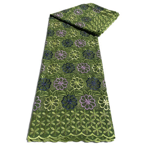 Tissu Brodé Swiss Lace Vert & Bleu - 100% Coton 5Y