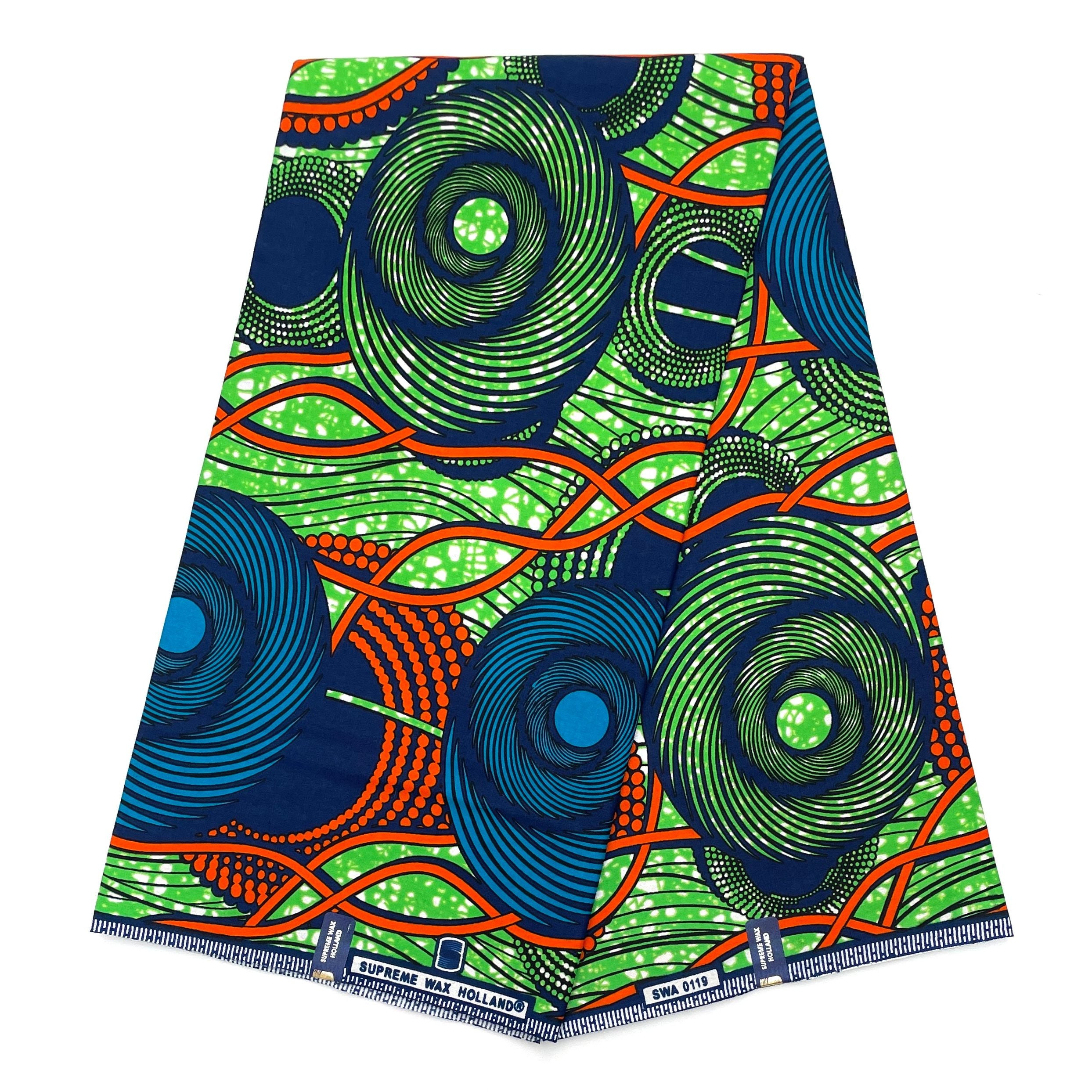 Tissu Pagne Africain - 6 Yards 100% Coton - SUPREME WAX - VERT / BLEU
