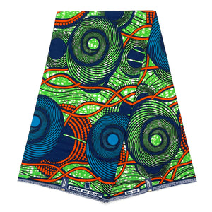 Tissu Pagne Africain - 6 Yards 100% Coton - SUPREME WAX - VERT / BLEU