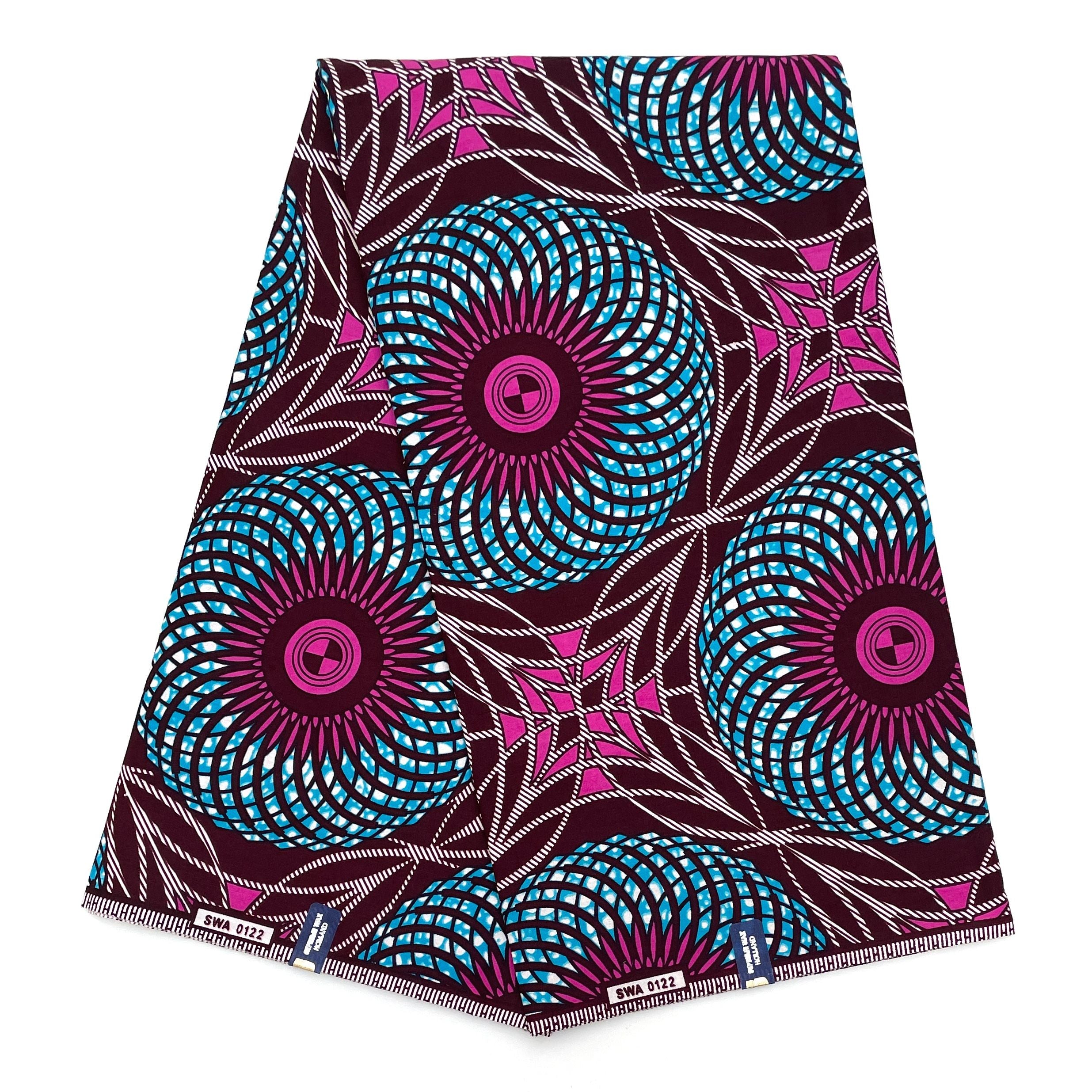 Tissu Pagne Africain - 6 Yards 100% Coton - SUPREME WAX - VIOLET / BLEU