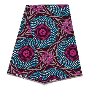 Tissu Pagne Africain - 6 Yards 100% Coton - SUPREME WAX - VIOLET / BLEU