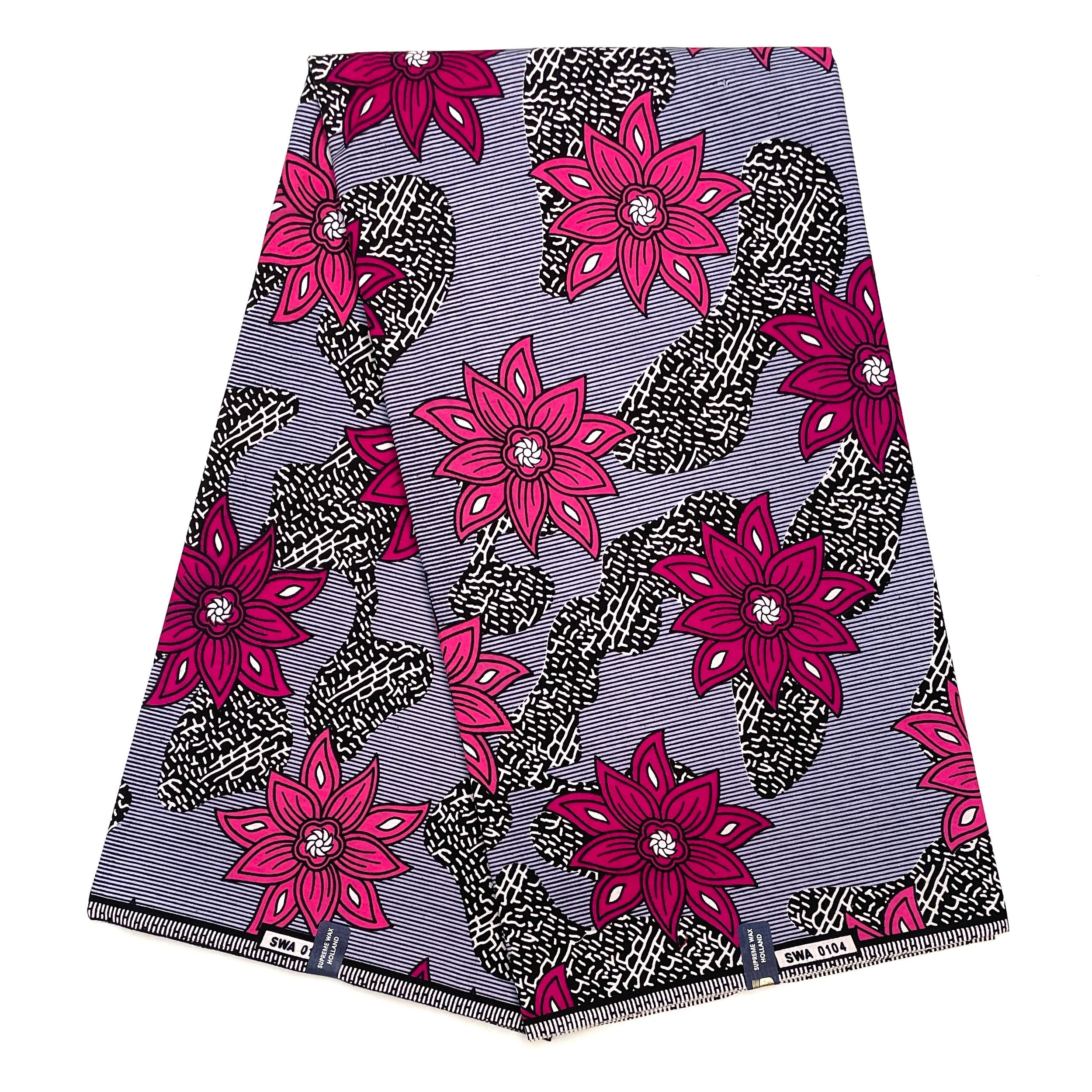 Tissu Pagne Africain - 6 Yards 100% Coton - SUPREME WAX - VIOLET / ROSE