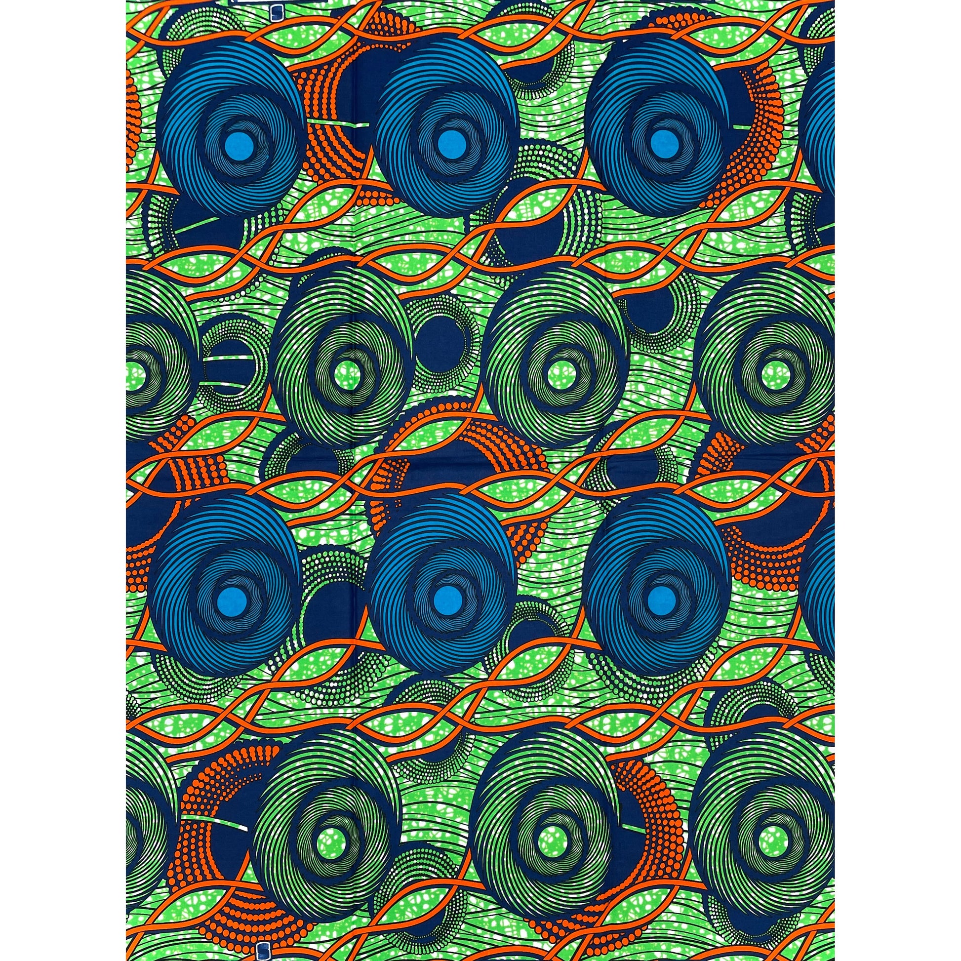 Tissu Pagne Africain  SUPREME WAX - VERT / BLEU