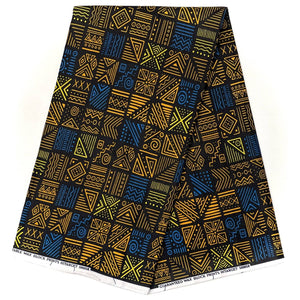 Tissu bogolan noir et jaune - 100% coton