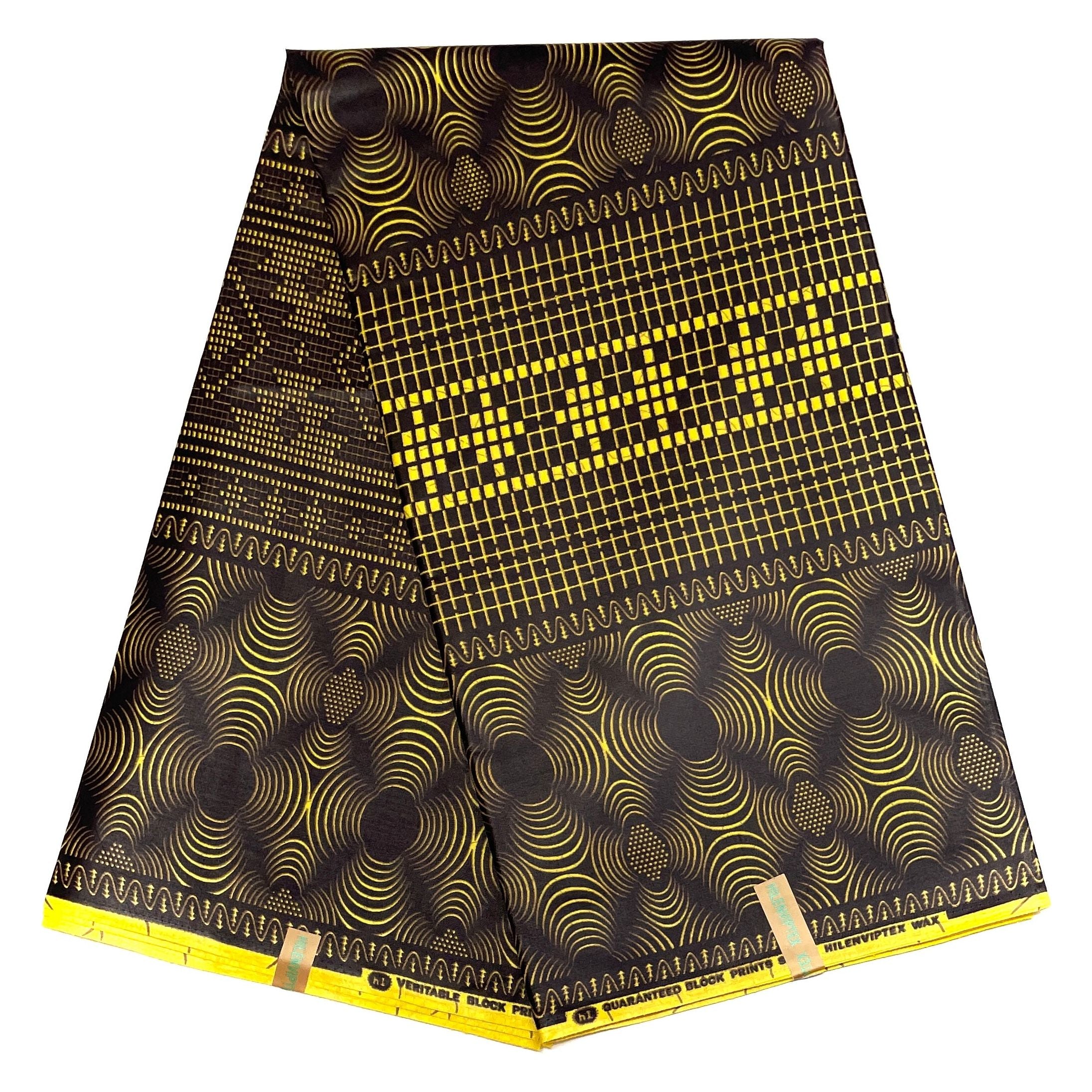 Wax Africain Satiné Marron Jaune Clair 6 Yards