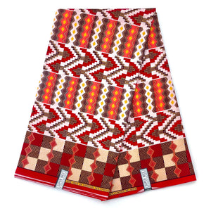 Wax Kente Pailleté Rouge et Doré 100% Coton - 6 Yards