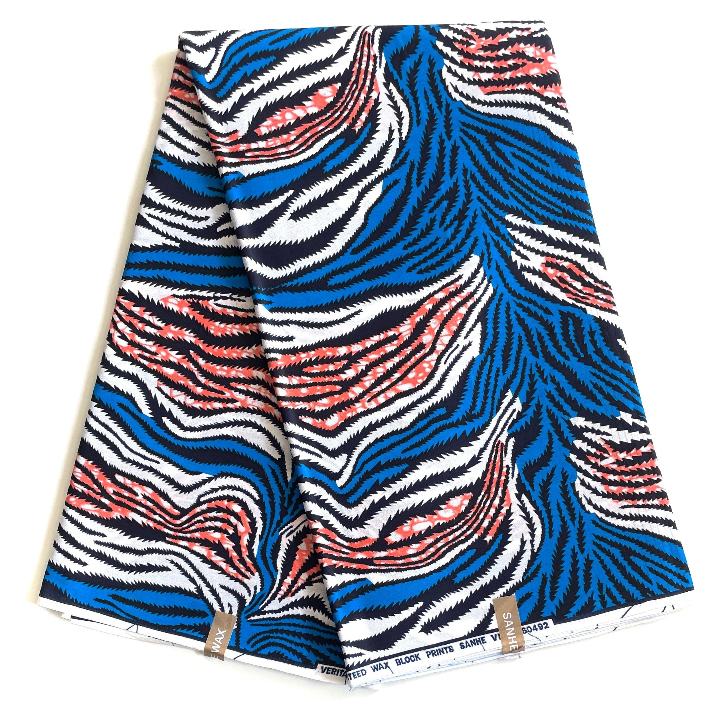Wax Pagne Africain - Tissu 100% Coton - BLEU / ROSE CLAIR