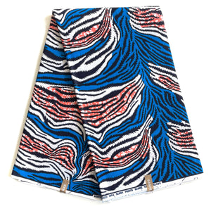 Wax Pagne Africain - Tissu 100% Coton - BLEU / ROSE CLAIR