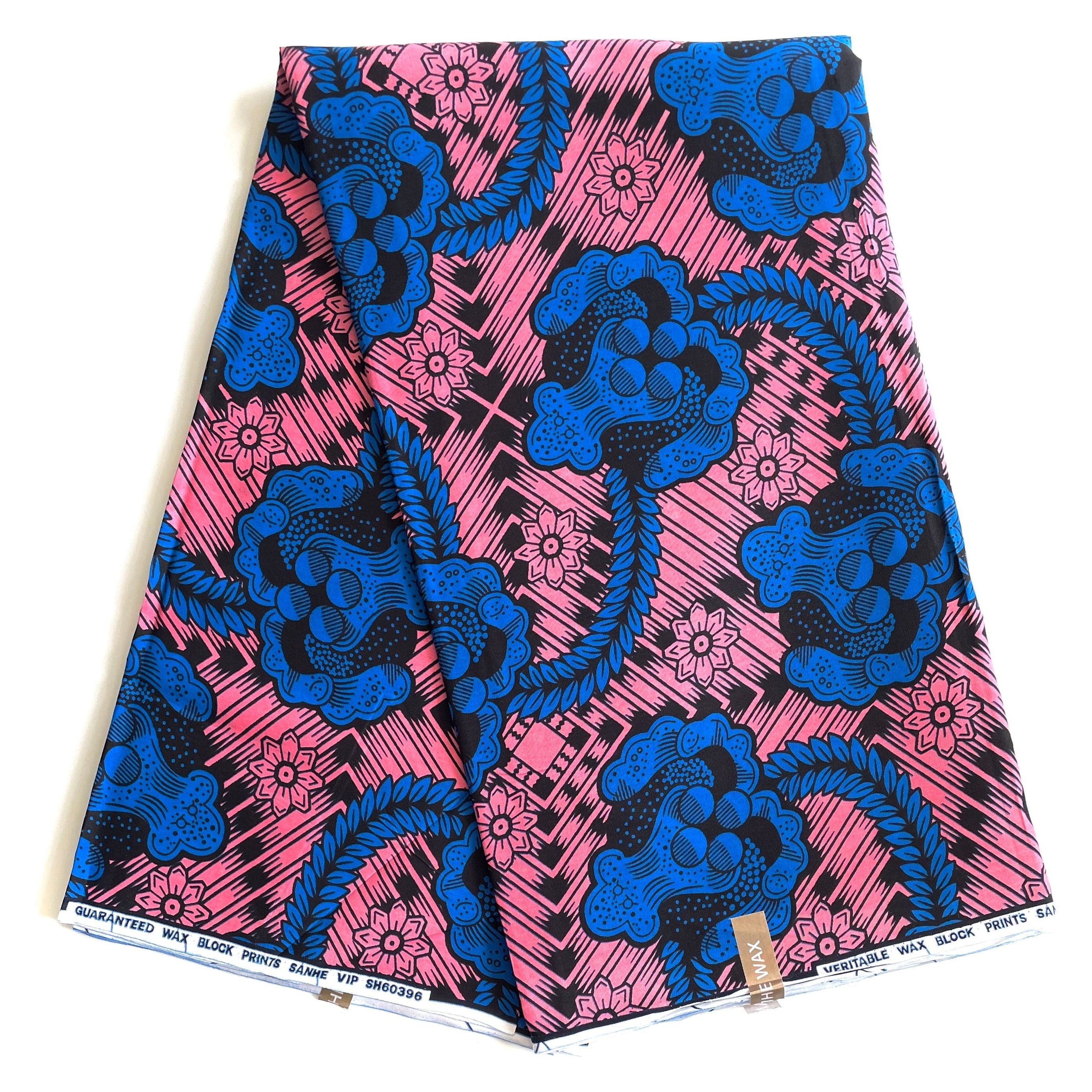 Wax Pagne Africain - Tissu 100% Coton - ROSE / BLEU