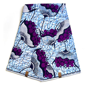 Wax Pagne Africain - Tissu 6 Yards 100% Coton - VIOLET / BLEU