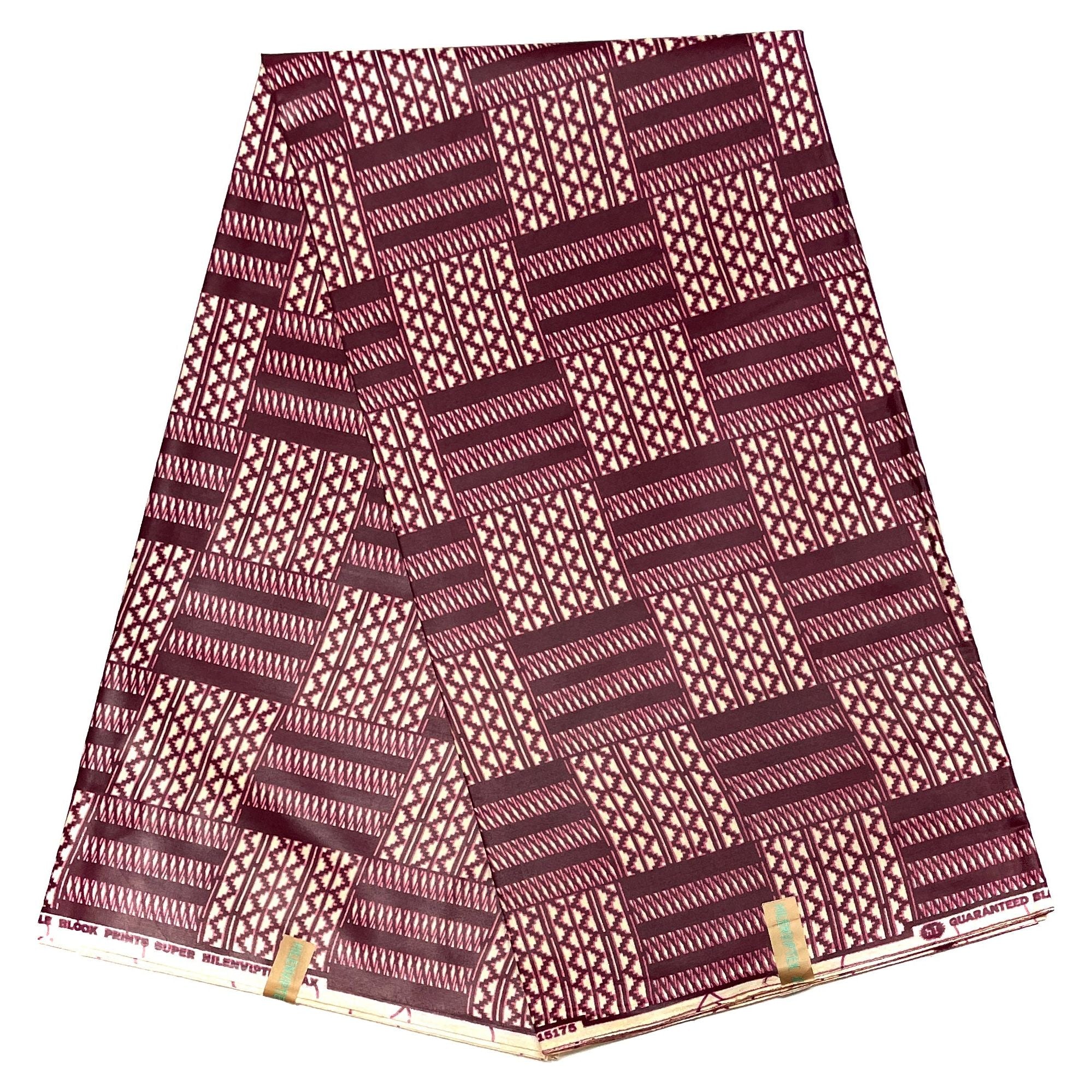 Wax Pagne Africain - Tissu Satiné 6 Yards 100% Coton - BORDEAUX / BEIGE