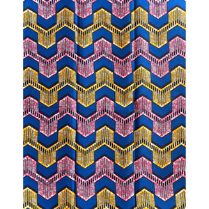Wax Pagne Africain BLEU / ROSE/ JAUNE