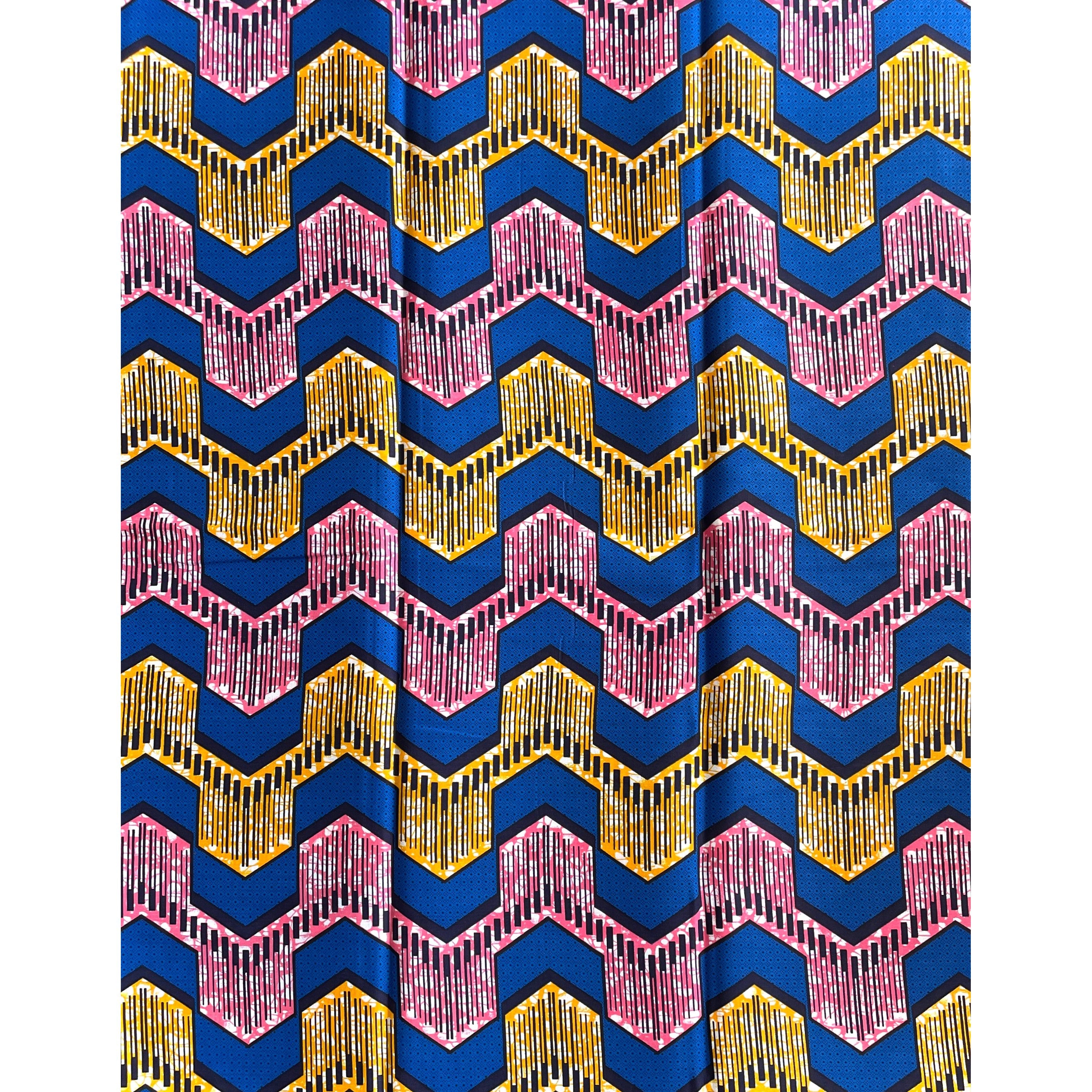 Wax Pagne Africain BLEU / ROSE/ JAUNE