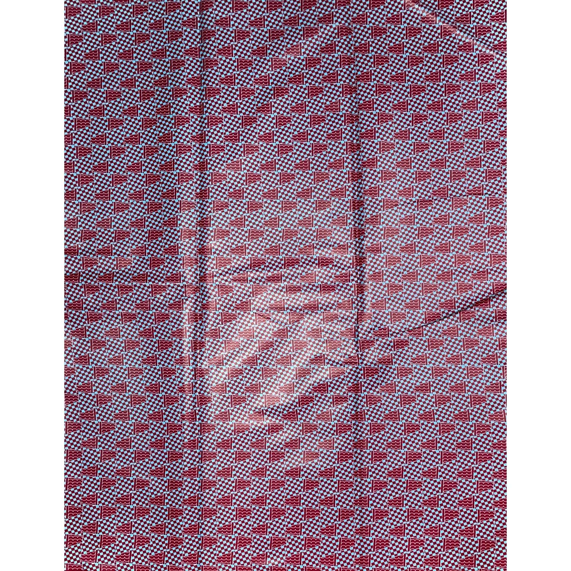 Wax Pagne Africain BORDEAUX / BLEU CIEL