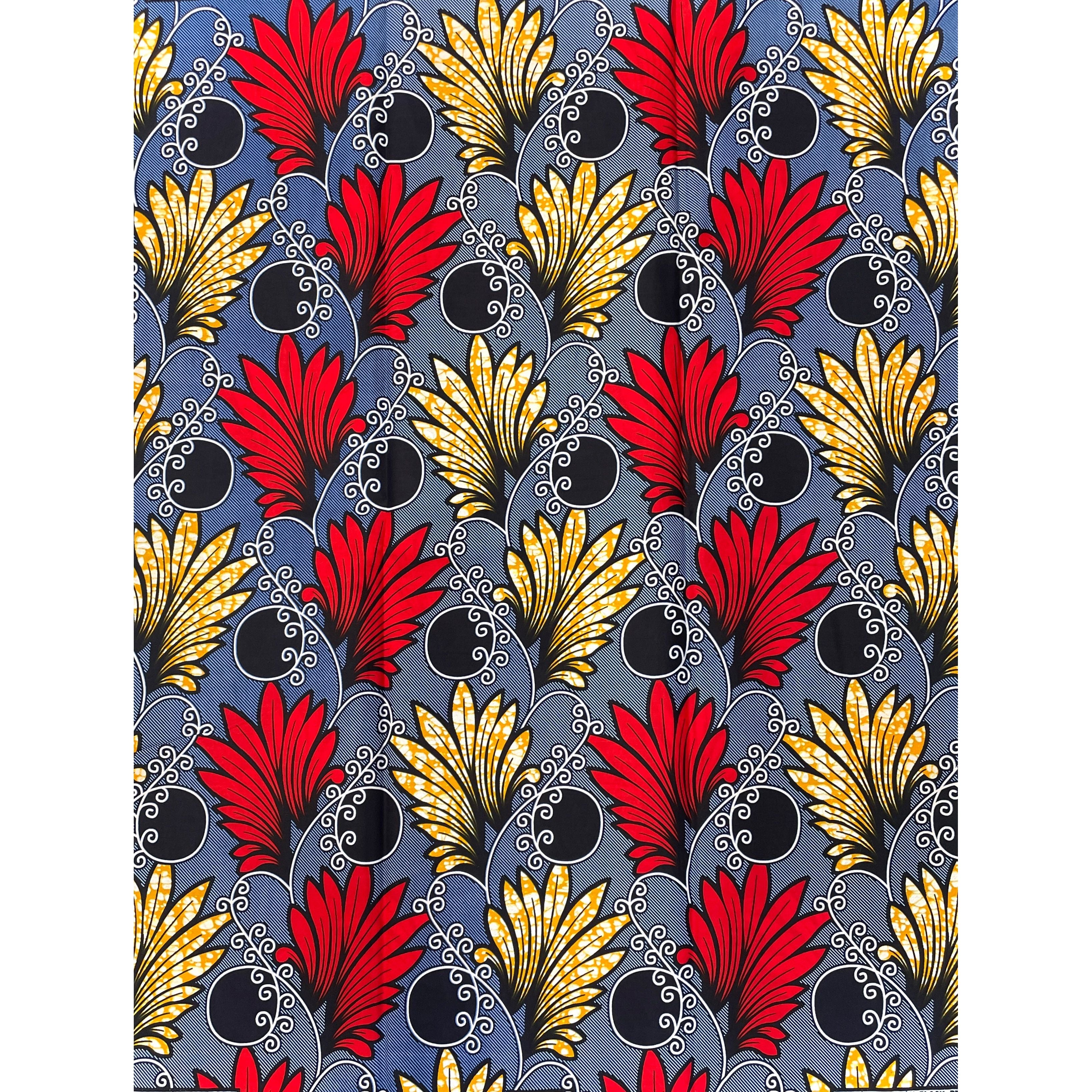 Wax Pagne Africain Coton BLEU / ROUGE/ JAUNE