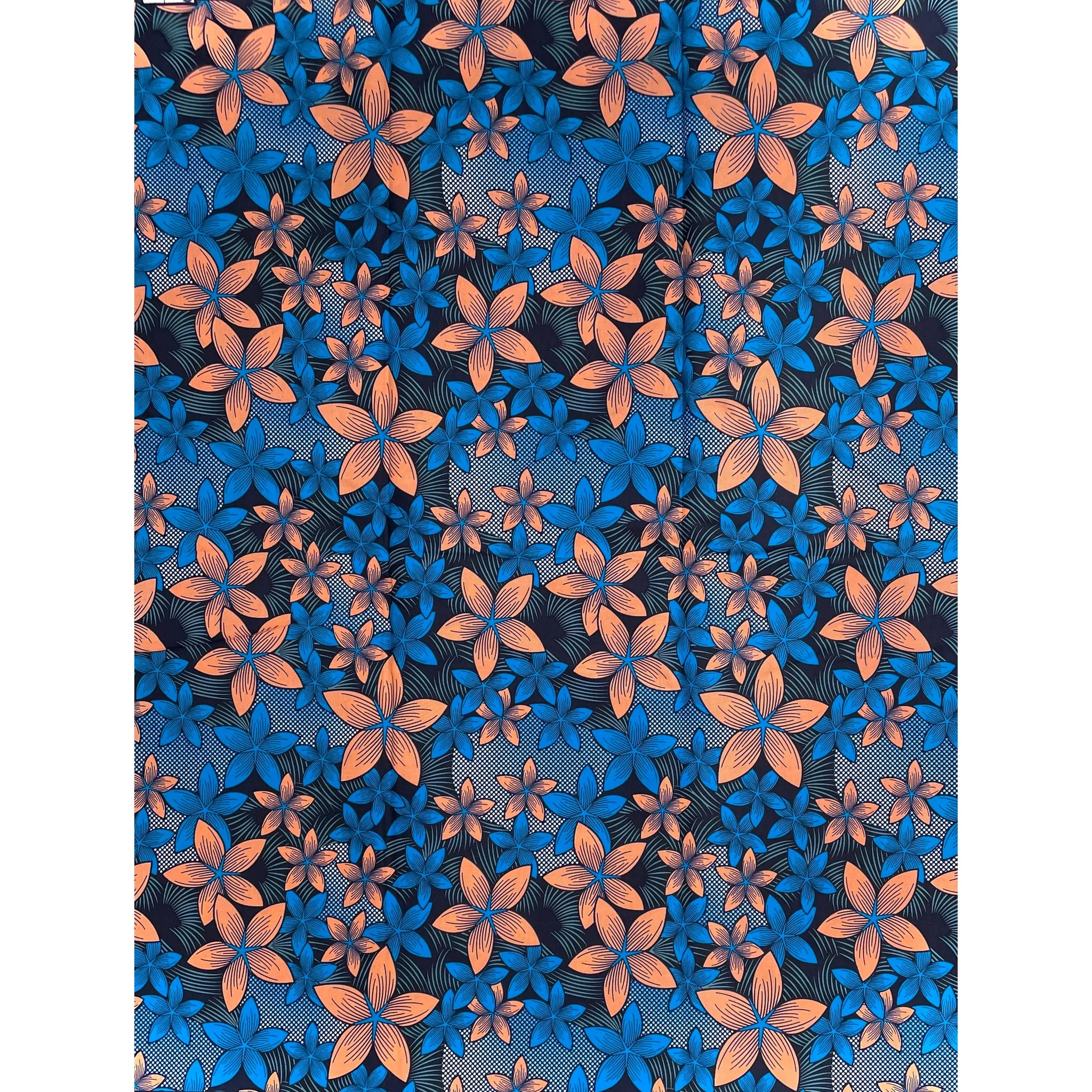 Wax Tissu Pagne Africain - Coupon 2 Yards 100% Coton - SAUMON / BLEU