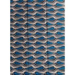 Wax Pagne Africain motifs feuilles  BLEU / BEIGE/ NOIR