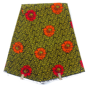 Wax SANHE Fleurs Rouges & Orange Pois Jaunes 100% Coton