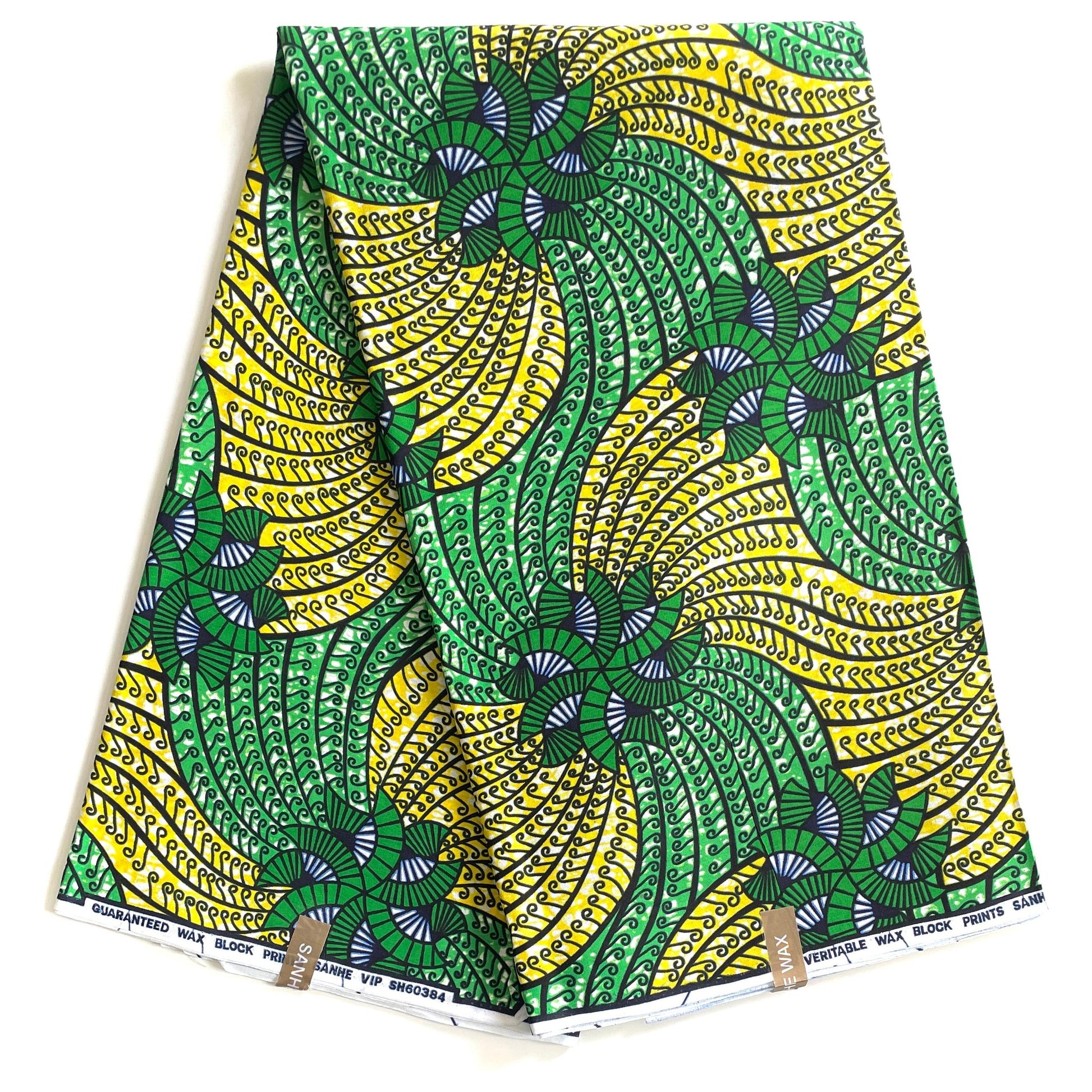 Wax SANHE Vert Jaune Motif Rosaces Spirales 100% Coton