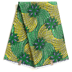 Wax SANHE Vert Jaune Motif Rosaces Spirales 100% Coton