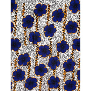 Wax Tissu Pagne Africain - Coupon 2 Yards 100% Coton - BLEU / BLANC