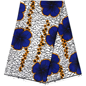 Wax Tissu Pagne Africain 2 Yards 100% Coton - BLEU / BLANC