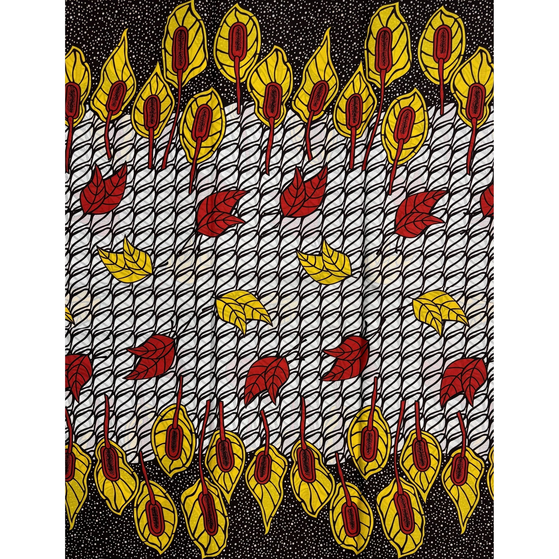 Wax Tissu Pagne Africain  2 Yards 100% Coton BLANC / ROUGE / JAUNE